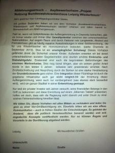 Ablehnungsgesucht - Asylbewerberheim Leipzig Wiederitzsch an den Landtagsabgeordneten Holger Gasse