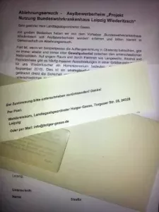 Ablehnungsgesucht - Asylbewerberheim Leipzig Wiederitzsch an den Landtagsabgeordneten Holger Gasse
