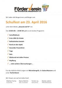 Einladung Schulfest am 23. April 2016