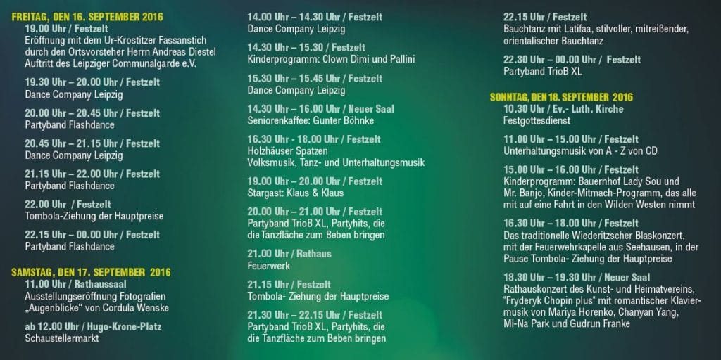 925 Jahre Wiederitzsch – 26. Wiederitzscher Herbstfest - Das Programm