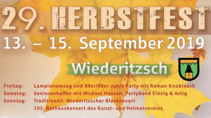 29. Wiederitzscher Herbstfest 2019 vom 13. bis 15. September 2019