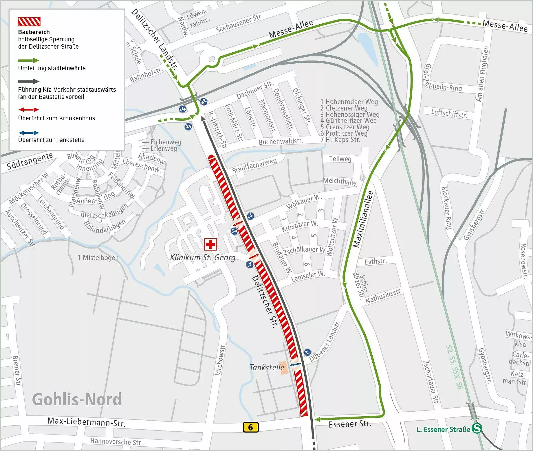 Sperrung der Delitzscher Straße ab Südtangente stadteinwärts