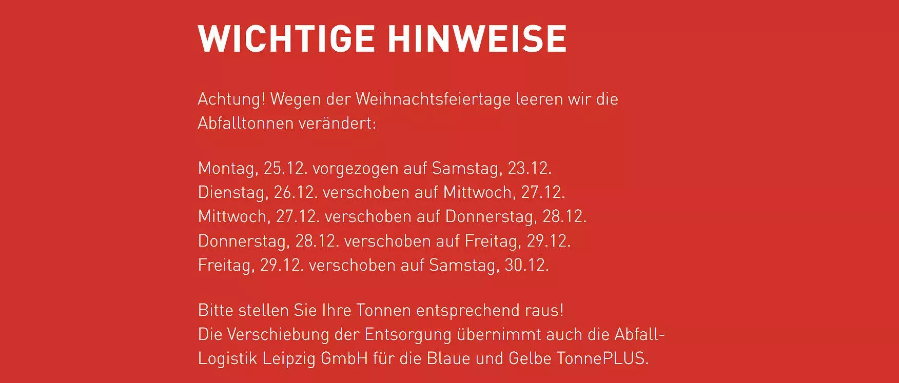 Änderung der Abholung der Mülltonnen